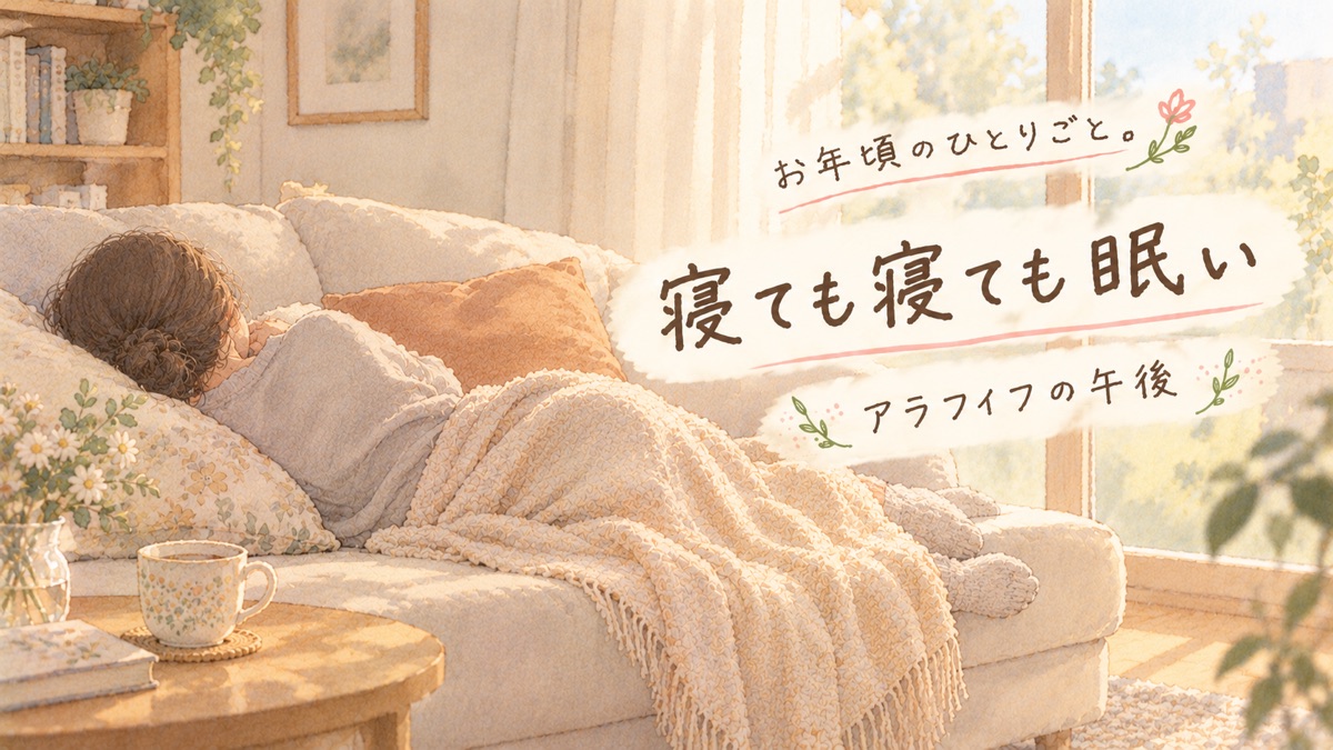 午後の明るいリビングでソファにブランケットをかけて横になっている女性の後ろ姿のイラスト